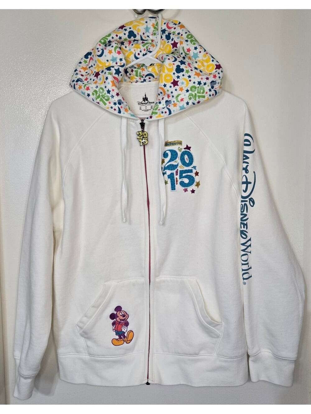 Disney Parks 2015 Zip Hoodie White Mickey Mouse Anniversary Adult L Authentic